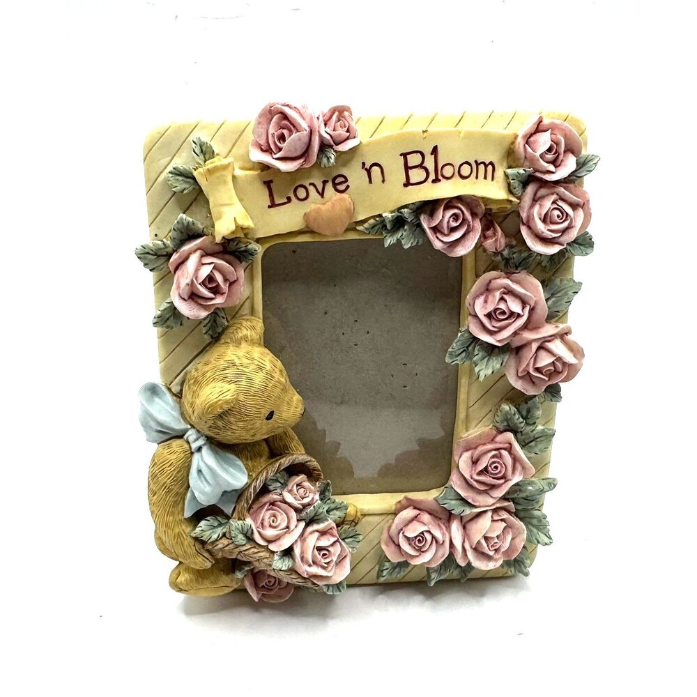 "Love N Bloom" By Enesco Small Picture Frame Teddy Bear Roses Flowers